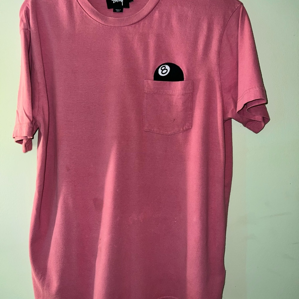 Pink Embroidered Stussy t shirt